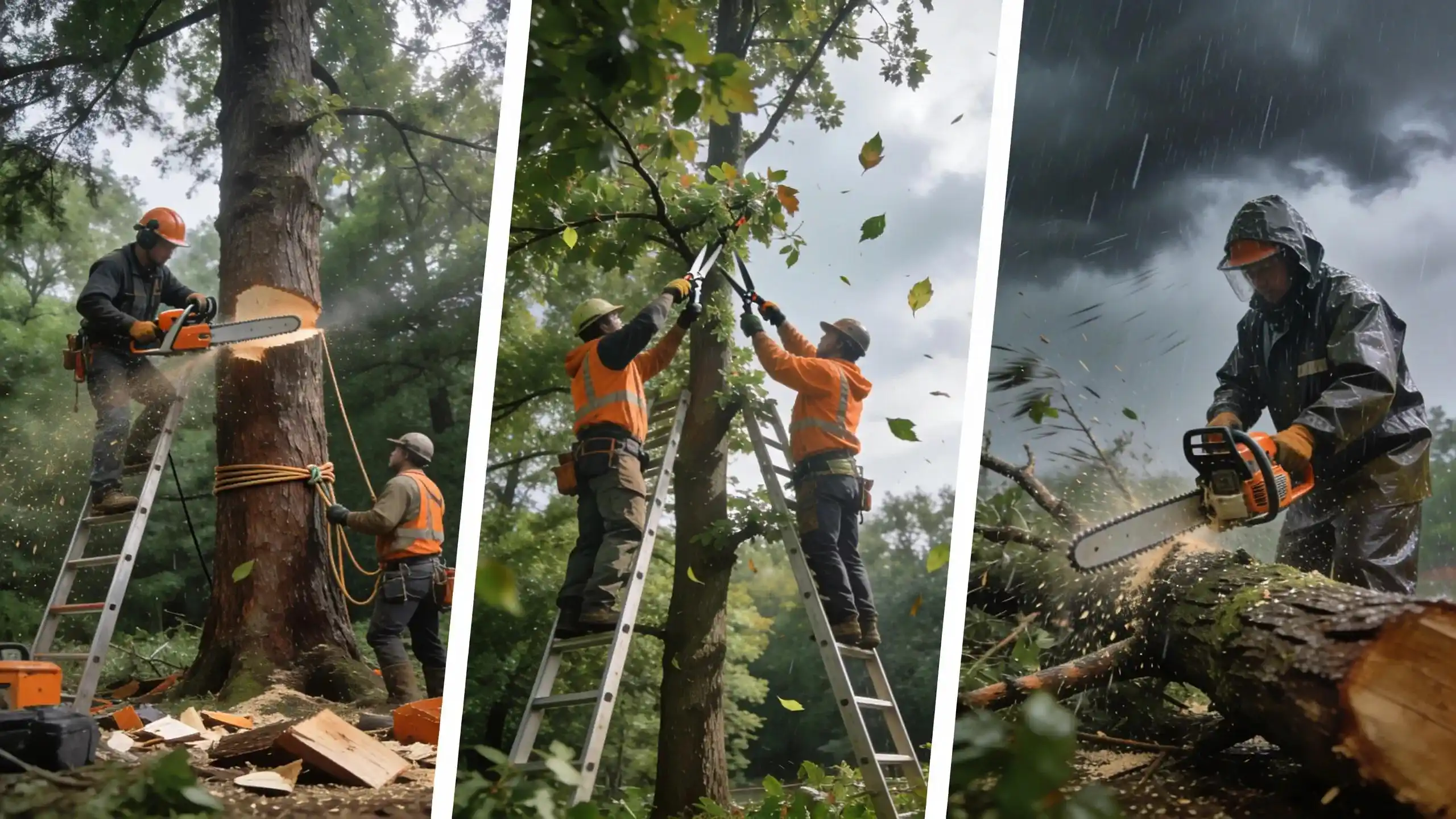 Arborist explaining proper tree pruning methods to a Woodstock homeowner